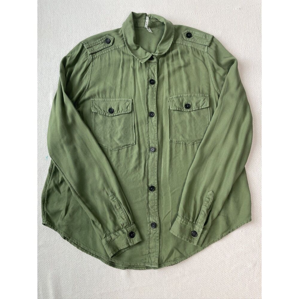 Mudd Olive Green Utility Button-Up Shirt Jacket Women's Large 100% Rayon